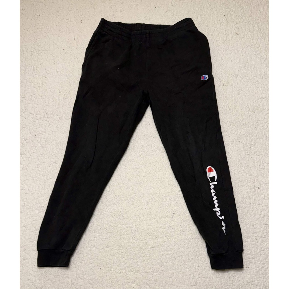 Champion Mens Black Cotton Blend Logo Fleece Sweatpants Size L Pockets